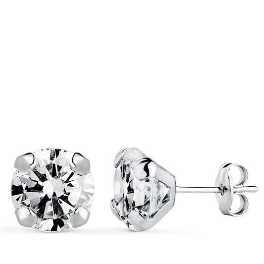 Pendientes Circonita con 4 Garras. Medida: 8 x 8 mm. de oro blanco 18K