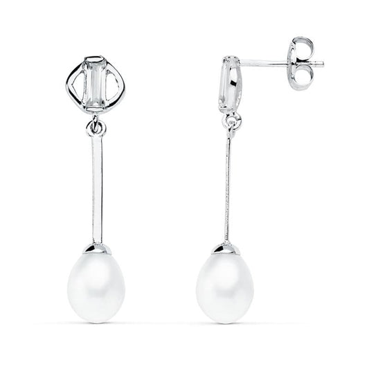 Pendientes Perla 29 x 6 mm de oro blanco 18K