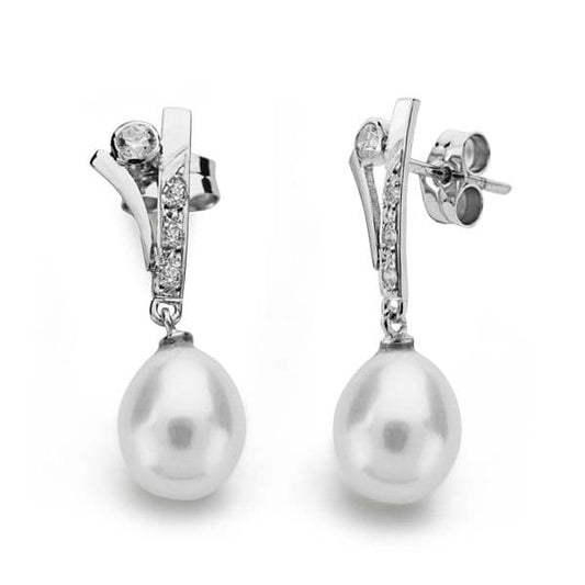 Pendientes Perla 23 x 7 mm de oro blanco 18K