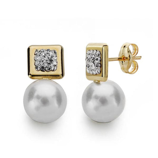 Pendientes Perla 7.5-8 mm Total 14 x 8 mm de oro amarillo 9K
