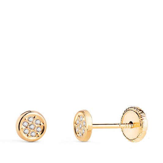 18K PENDIENTES ORO AMARILLO REDONDOS CON CIRCONITAS MEDIDA: 4,5 MM. CIERRE TUERCA