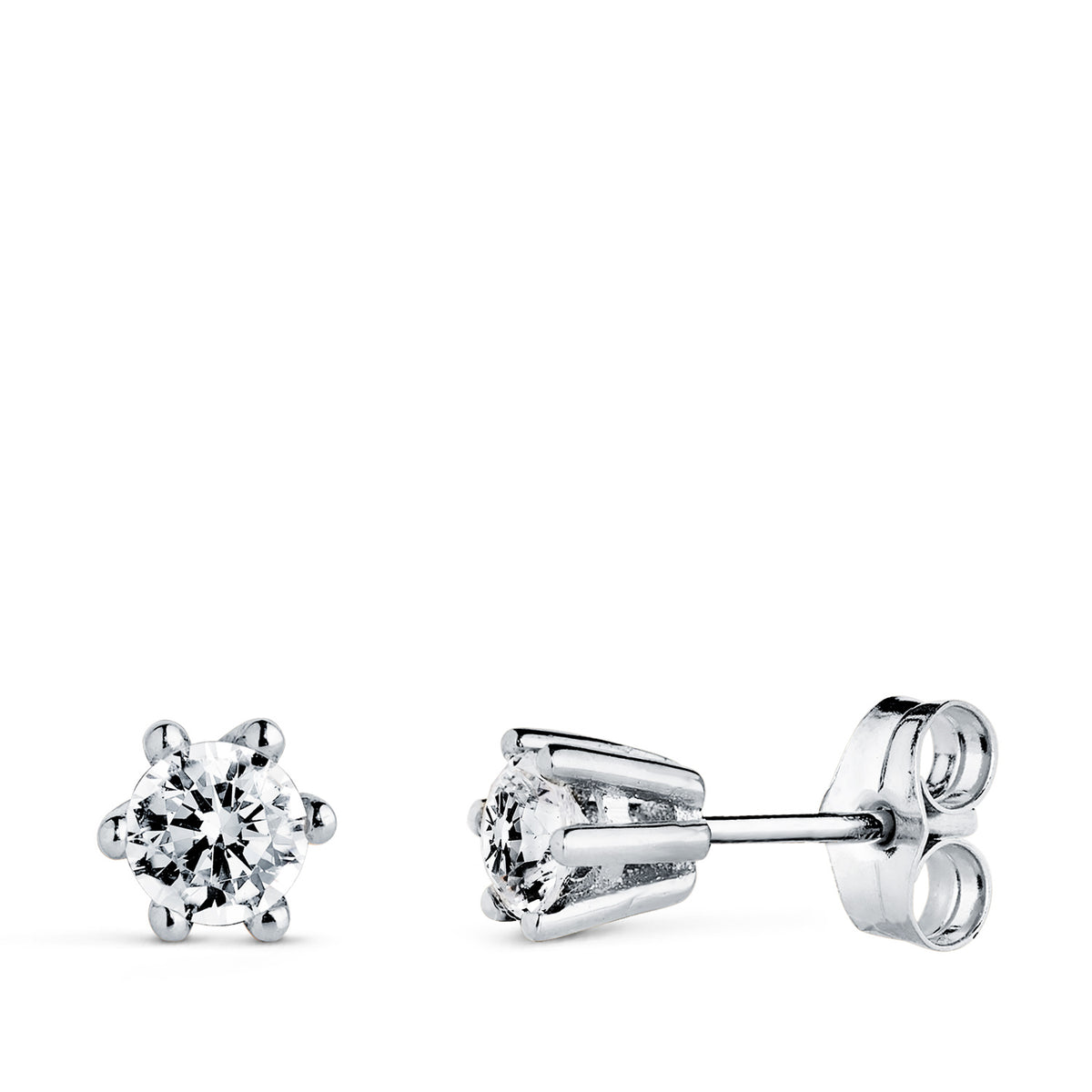 Pendientes 6 Garras con Circonita. Medida: 6 x 5,5 mm. de oro blanco 18K