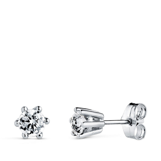 18K PENDIENTES ORO BLANCO 6 GARRAS CON CIRCONITA. MEDIDA: 6 X 5,5 MM. CIERRE PRESION