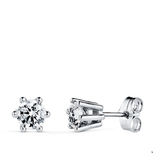 18K PENDIENTES ORO BLANCO 6 GARRAS CON CIRCONITA. MEDIDA: 6,5 X 6 MM. CIERRE PRESION