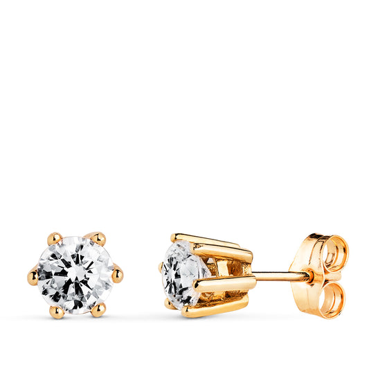 18K PENDIENTES ORO AMARILLO 6 GARRAS CON CIRCONITA. MEDIDA: 7 X 6,5 MM. CIERRE PRESION