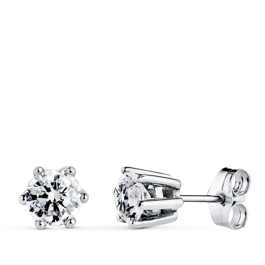 18K PENDIENTES ORO BLANCO 6 GARRAS CON CIRCONITA. MEDIDA: 7 X 6,5 MM. CIERRE PRESION