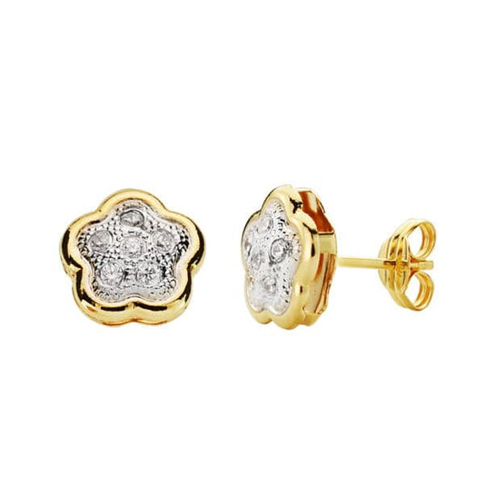 Pendientes Flor Circonita Bicolor 8 x 8 mm 18K