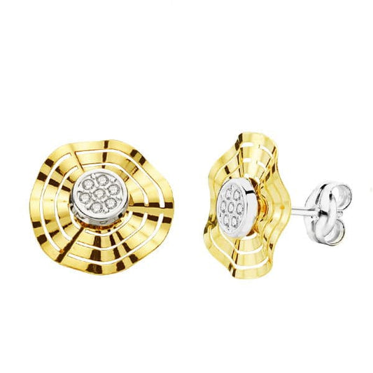 Pendientes Bicolor Calados Circonita 10 mm 9K