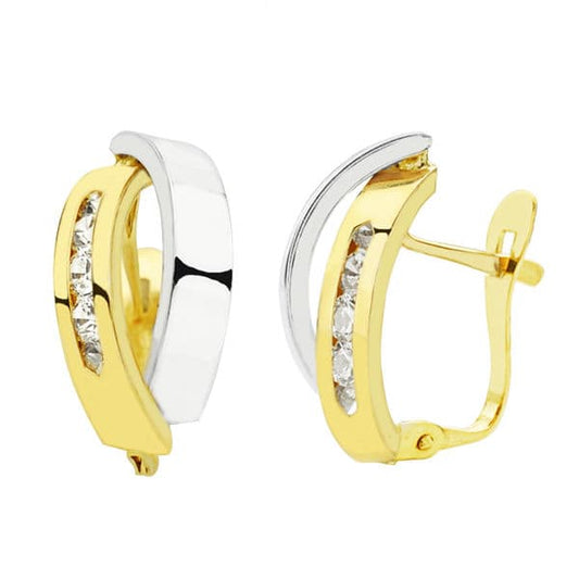 Pendientes Bicolor Bandas 16 x 8 mm 18K