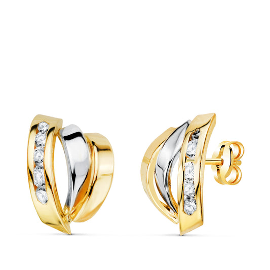 Pendientes Bicolor Bandas con Circonitas. Medida: 15 x 10 mm. 18K
