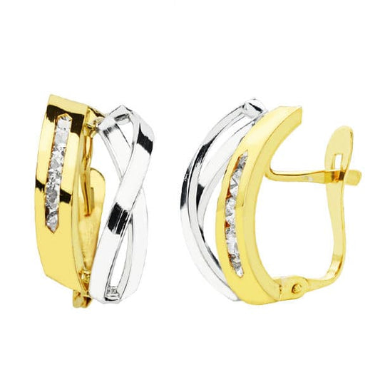 18K PENDIENTES ORO BICOLOR BANDAS 16X8 MM CIERRE CATALAN