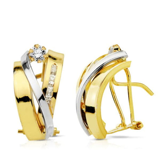Pendientes Bicolor Bandas 17 x 9 mm 18K