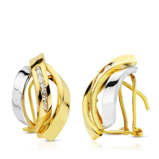 Pendientes Bicolor Bandas 17 x 11 mm 18K