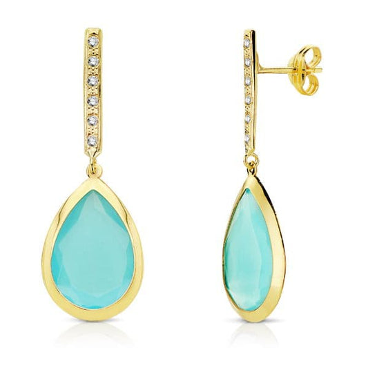 Pendientes Piedra Azul 33 x 12 mm de oro amarillo 18K