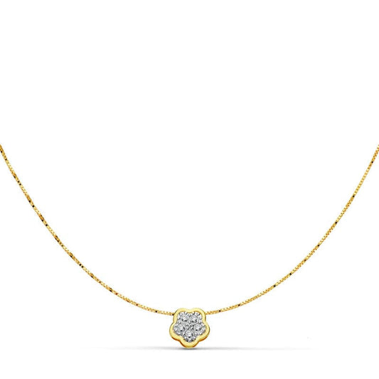 18K COLGANTE AMULETO FLOR 5X5 MM ORO BICOLOR CADENA 42CM