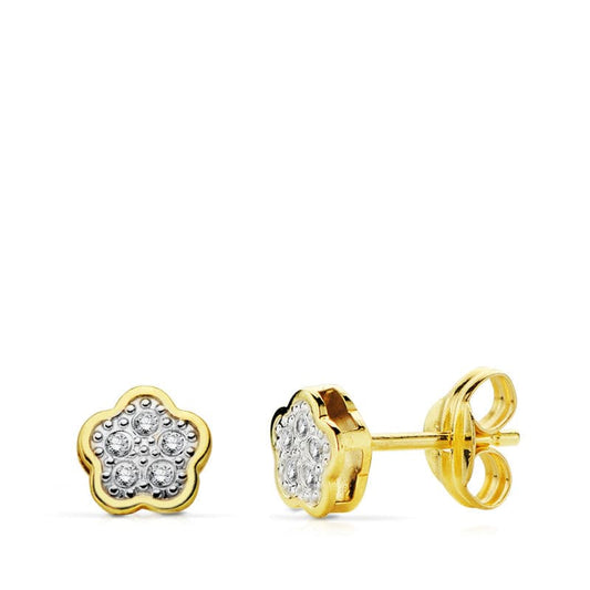 Pendientes Bicolor Flor 5 x 5 mm 18K