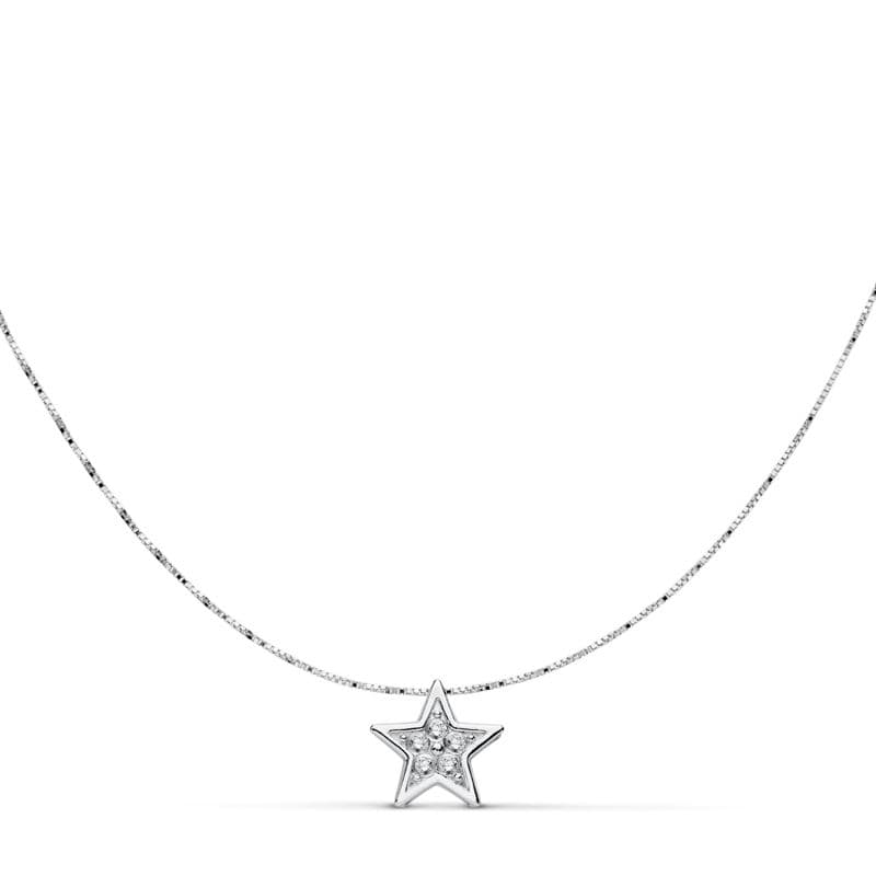 Colgante Estrella 6 x 6 mm. Largo Cadena 42 cm de oro blanco 18K