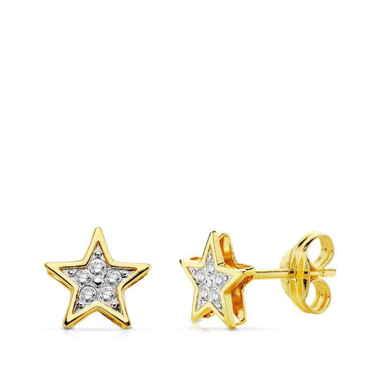 Pendientes Bicolor Estrella 6,5 x 6,5 mm 18K