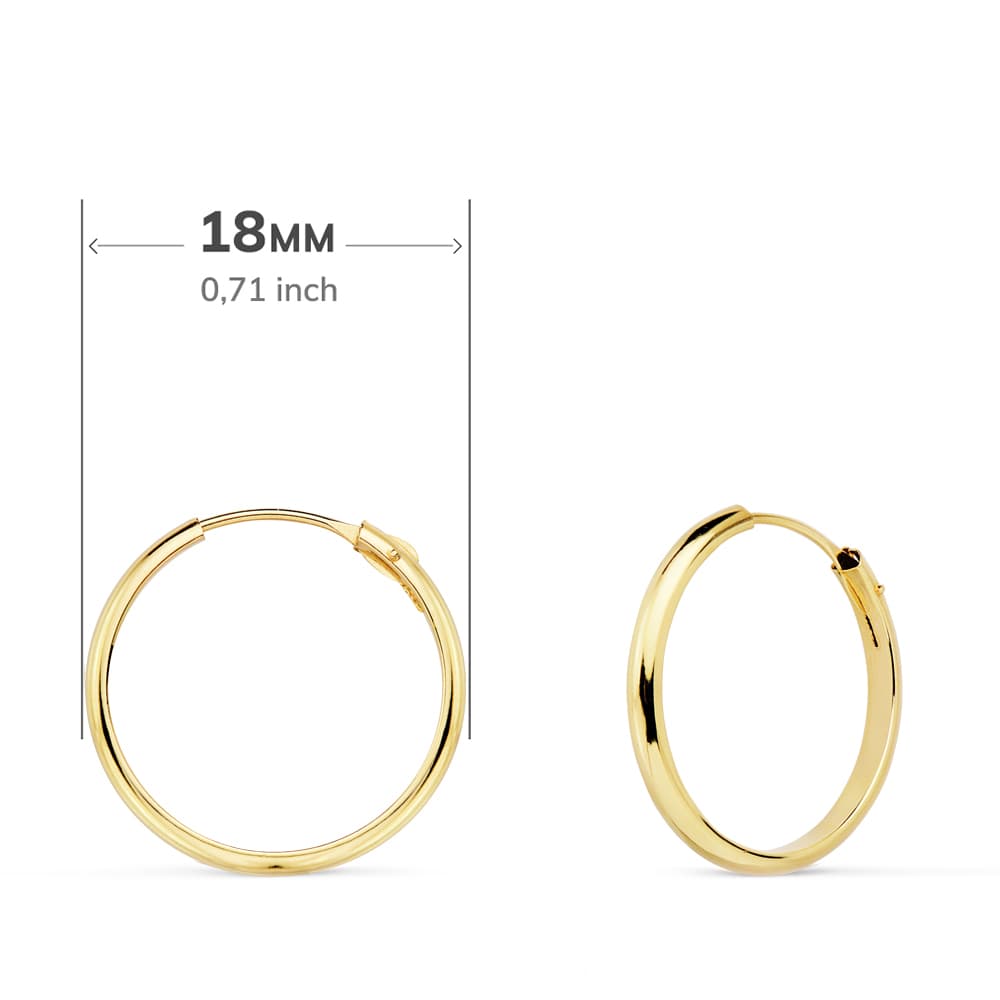 18K AROS ORO AMARILLO MEDIA CAÑA LISOS LIGEROS 18X2 MM