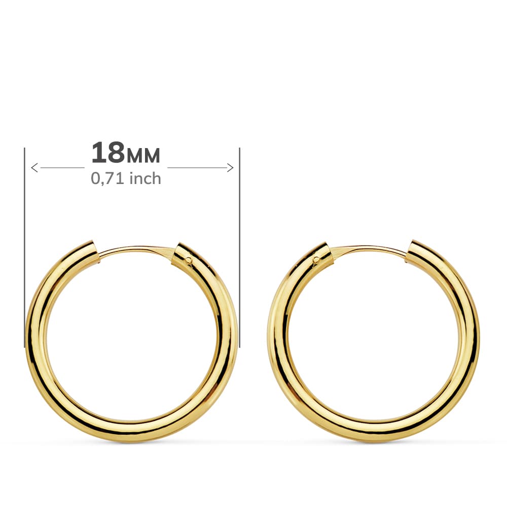18K AROS ORO AMARILLO REDONDOS LISOS LIGEROS 18X2 MM