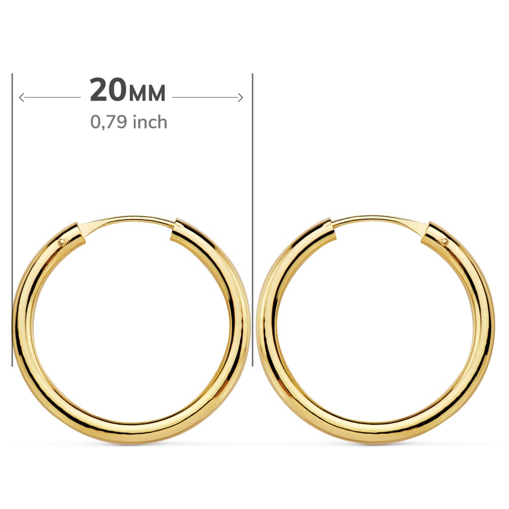 18K AROS ORO AMARILLO REDONDOS LISOS LIGEROS 20X2 MM