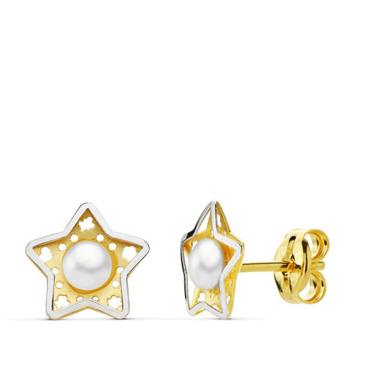 Pendientes Bicolor Estrella 8 x 8 mm 18K