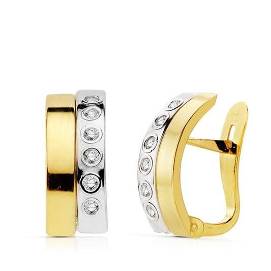 Pendientes Bandas Bicolor 14 x 5,5 mm 18K