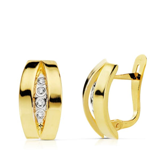 Pendientes Bandas Bicolor 14 x 7 mm 18K