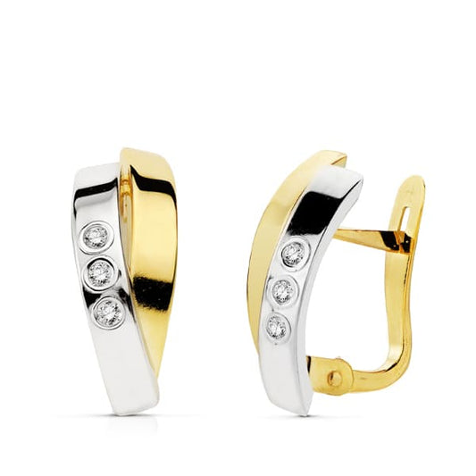 Pendientes Bandas Bicolor 15 x 6 mm 18K