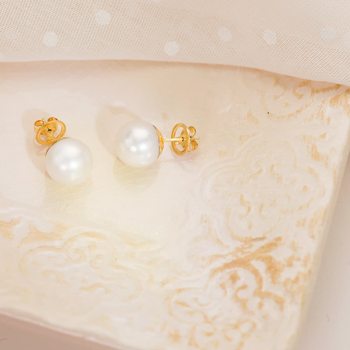 18K PENDIENTES PERLA AUSTRALIANA ORO AMARILLO 11.5-12 MM CIERRE PRESION