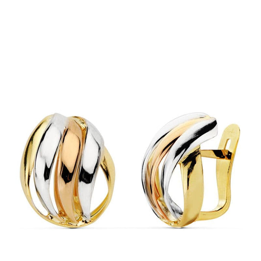 Pendientes Tricolor Bandas 15 x 12 mm 18K