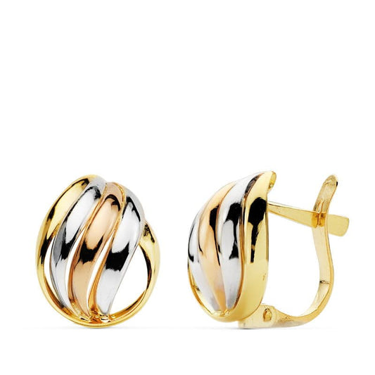 Pendientes Tricolor Bandas 12 x 9 mm 18K