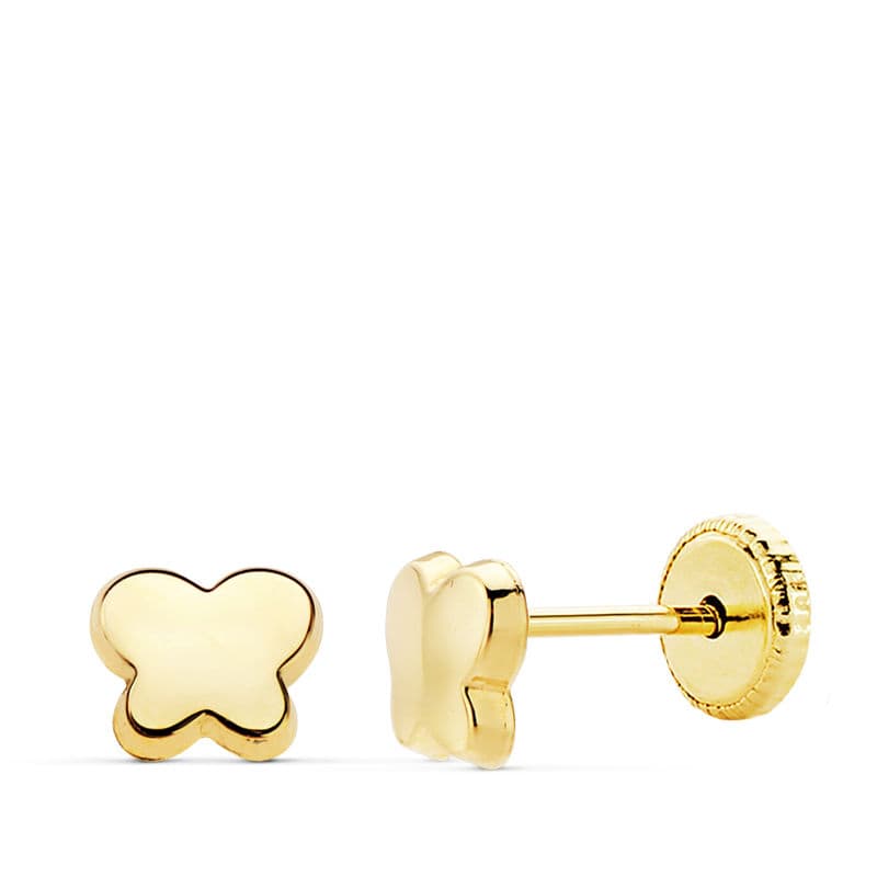 18K PENDIENTES ORO AMARILLO MARIPOSA LISA 5.5X4.5 MM CIERRE TUERCA