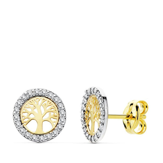 Pendientes Arbol de la Vida Bicolor 8 mm 18K