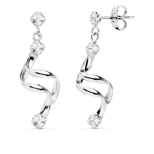 18K PENDIENTES LARGOS ORO BLANCO CIRCONITA CIERRE PRESION