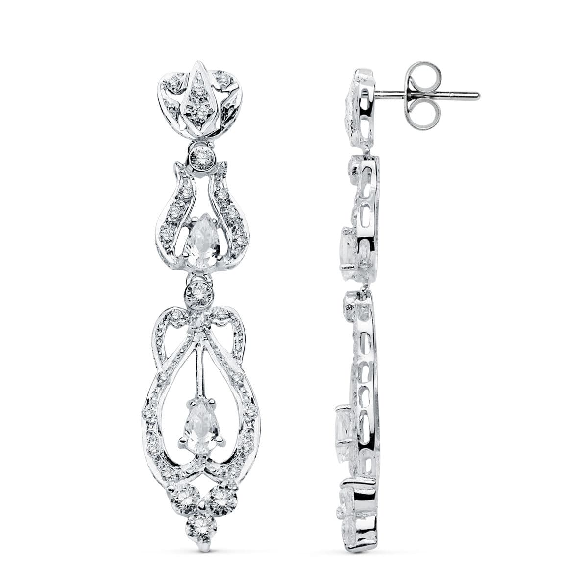 Pendientes Circonita presión de oro blanco 18K