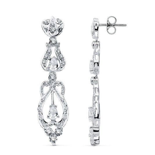 Pendientes Circonita presión de oro blanco 18K