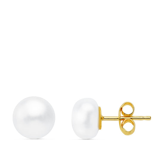 Pendientes Perla Boton 7 mm de oro amarillo 18K