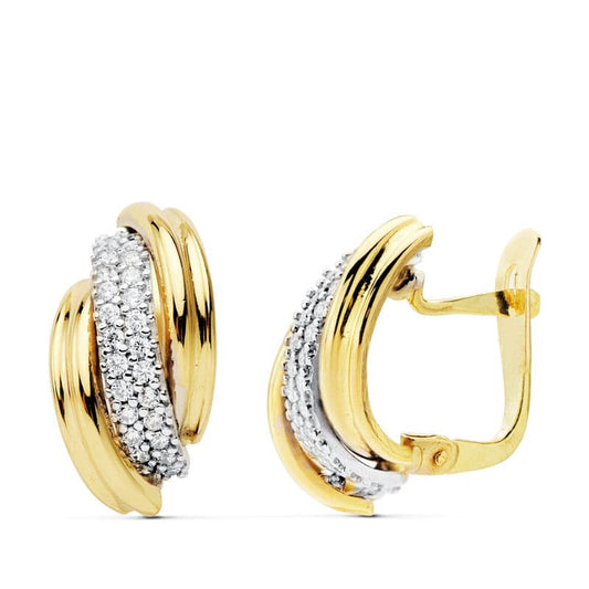 Pendientes Bicolor Bandas 16 x 9 mm 18K