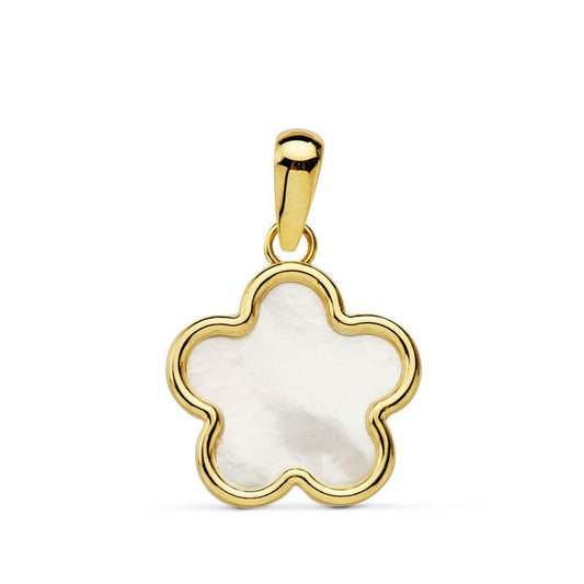 18K COLGANTE ORO AMARILLO FLOR NACAR 12X12 MM
