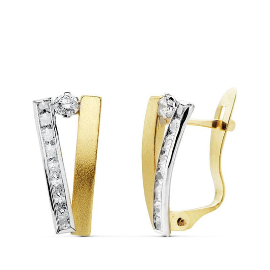 Pendientes Bicolor Bandas 13 x 6 mm 18K