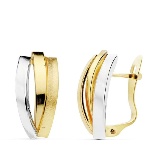 Pendientes Bicolor Bandas 16 x 7 mm 18K