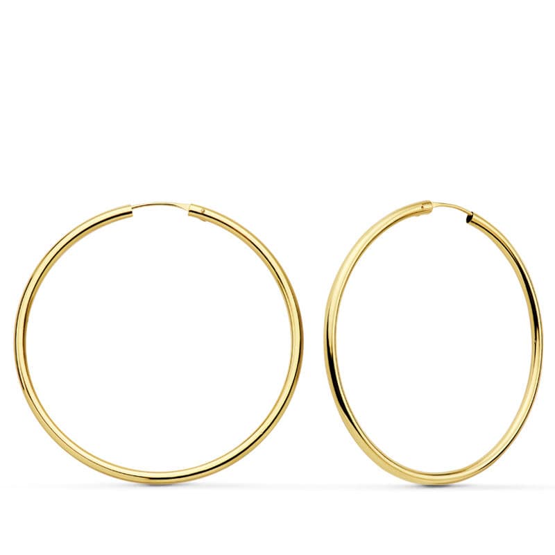 18K PENDIENTES AROS REDONDOS LISOS LIGEROS ORO AMARILLO 43X2 MM