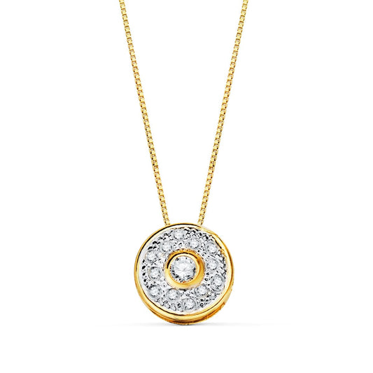 18K COLGANTE ORO BICOLOR REDONDO CON CIRCONITA 8 MM CADENA 42CM