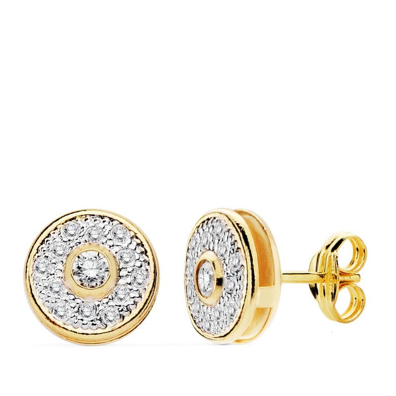 Pendientes Bicolor Redondos 8 mm 18K