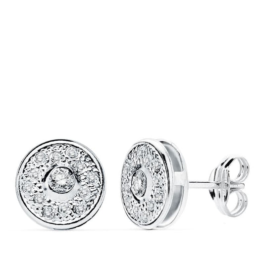 18K PENDIENTES ORO BLANCO REDONDOS 8 MM CIERRE PRESION