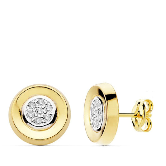 Pendientes Circonita Redondos 10 mm de oro amarillo 18K