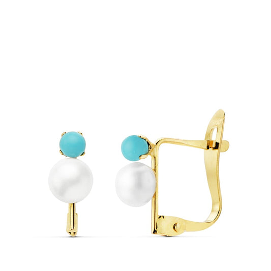 Pendientes Turquesas 2,5 mm Perla 4,5 mm 18K