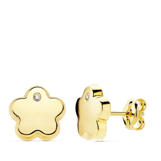 Pendientes Flor Circonita 9 mm de oro amarillo 18K