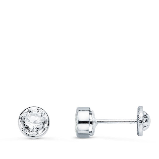 18K PENDIENTES CIRCONITA REDONDOS 6 MM ORO BLANCO TUERCA